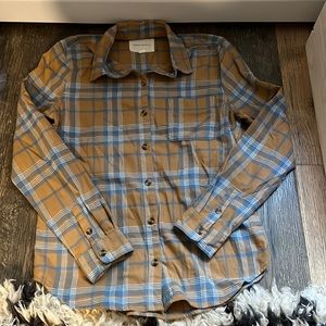 Tan And Baby Blue Plaid Button Down